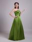 Olive Green A-Line / Princess Strapless Floor-length Satin Beading Prom Dress