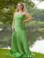 Green A-line Strapless Brush Train Taffeta Ruch Bridesmaid Dress