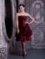 Burgundy A-line Strapless Knee-length Taffeta Pick-ups Prom Dress