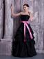 Black A-line Strapless Floor-legnth Taffeta Sash and Pick-ups Bridesmaid Dress