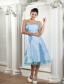 Beautiful Baby Blue Prom Dress A-line Strapless Tea-length Taffeta Ruch