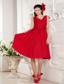 Red A-line V-neck Knee-length Taffeta Hand Made Flowers Prom / Homecoming Dress