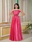 Hot Pink Empire Strapless Floor-length Elastic Woven Satin Hand Made Flowers Prom Dress