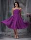 Purple Empire Strapless Tea-length Chiffon Ruch Prom Dress