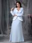Baby Blue Column Square Floor-length Chiffon Appliques Mather Of The Bride Dress