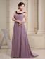 Scoop Prom Dress With Light Purple and Brush Train