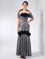Grey Column Strapless Ankle-length Taffeta Hand Made Flowers Mother Of The Bride Dress