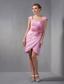 Rose Pink Column Cap Sleeves Knee-length Taffeta Ruch and Hand Made Flowers Mother Of The Bride Dress