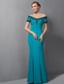 Teal Mermaid Off The Shoulder Floor-length Chiffon Appliques Mother Of The Bride Dress