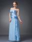Baby Blue Empire Strapless Floor-length Chiffon Hand Made Flowers Prom / Evening Dress