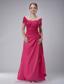 Rose Pink Column Off The Shoulder Ankle-length Taffeta Ruch Mother Of The Bride Dress