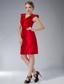 Red Column V-neck Mini-length Taffeta Ruch Prom / Homecoming Dress