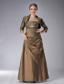 Brown Column Strapless Ankle-length Taffeta Appliques Mother Of The Bride Dress
