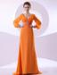 V-neck Beading and Ruching Decorate Bodice Long Sleeves Orange Chiffon Brush Train 2013 Prom Dress