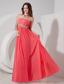 Watermelon Red Empire Strapless Floor-length Chiffon Beading Prom Dress