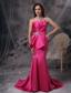 Hot Pink Mermaid Strapless Floor-length Satin Beading and Ruch Prom / Celebrity Dress