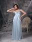 Light Blue Elegant Bridesmaid Dress Column One Shoulder Elastic Woven Satin Beading and Ruch Floor-length