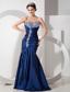 Modern Navy Blue Mermaid Prom Dress with Ruch and Beading