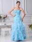 Beading and Ruffles Decorate Bodice Mermaid Aqua Blue Ankle-length Prom Dress For 2013 Strapless
