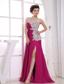 One Shoulder Appliques Chiffon Watteau Fuchsia Column Prom Dress