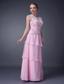 Pink Empire V-neck Floor-length Chiffon Appliques Mother Of The Bride Dress