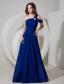 Blue Empire One Shoulder Floor-length Chiffon Ruch Prom Dress