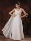 Champagne V-neck Watteat Train Chiffon Prom Dress With Beaded and Bow Decorate In Paradise Valley Arizona