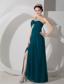 Green Empire One Shoulder Floor-length Chiffon Ruch and Appliques Prom Dress