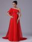 Chiffon One Shoulder Beading Red Watteau 2013 Prom Dress