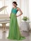 Brush Train Chiffon Straps Beading and Ruch Prom Dress Teal and Spring Green