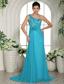2013 Baby Blue Hand Made Flowers and Ruch One Shoulder Prom Gowns With Brush Train