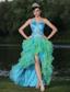 High-low Multi-color Prom Dress In Graduation Party With Ruffles One Shoulder Beaded Decorate