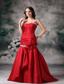 Red Mermaid Straps Brush Train Taffeta Appliques Prom / Evening Dress