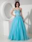 Turquoise A-Line / Princess Sweetheart Floor-length Tulle Beading Prom Dress