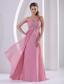 Rose Pink One Shoulder Chiffon 2013 Prom / Evening Dress With Beading Decorate Bust