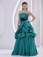Tuequoise A-line Hand Made Flower Belt and Ruch Prom / Evening Dress With Pick-ups For Prom Party