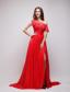 Bright Red Empire Asymmetrical Chiffon Prom / Evening Dress with Appliques