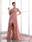 Pink Column Strapless Court Train Chiffon Beading Prom Dress