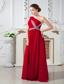 Red Empire One Shoulder Brush Train Chiffon Ruch and Beading Prom Dress