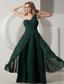 Dark Green A-line One Shoulder Floor-length Chiffon Ruch Prom Dress