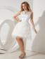 White A-line / Pricess Scoop Feather Beading Prom / Homecoming Dress Mini-length