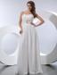 White Empire Strapless Floor-length Chiffon Beading Prom Dress