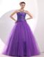 Purple A-line Sweetheart Floor-length Tulle Ruch Prom / Evening Dress