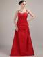 Wine Red Column/Sheath Spaghetti Straps Floor-length Taffeta Beading Prom Dress