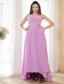 Rose Pink Empire One Shoulder Floor-Length Chiffon Ruch and Beading Prom Dress