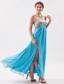 Aqua Empire Strapless Ankle-length Chiffon and Sequin Prom Dress