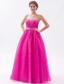 Hot Pink A-line SweetheartFloor-length Tulle Beading Prom Dress