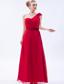 Red Column One Shoulder Floor-length Chiffon Ruch Prom Dress