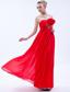Red Empire One Shoulder Floor-length Chiffon Beading and Hand Made Flowers Prom Dress