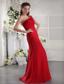 Red Column One Shoulder Floor-length Chiffon Beading and Ruch Prom / Evening Dress
